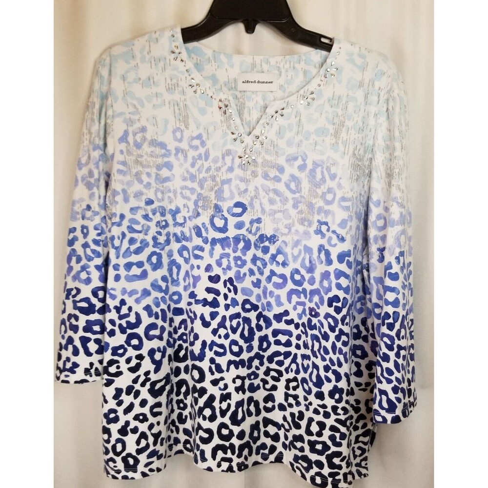 Alfred Dunner Women's Top Ombre Animal Print Silver Studded Neckline Plus Size